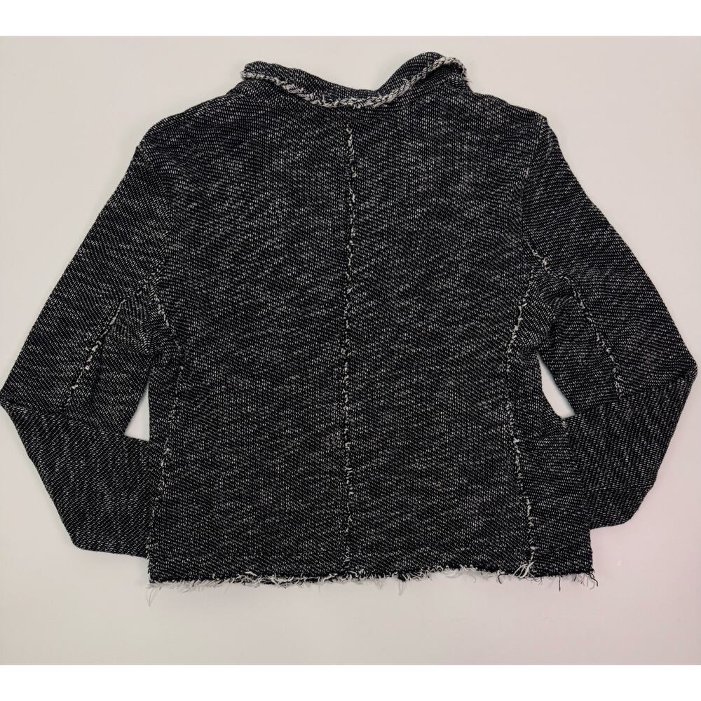 Eileen Fisher Black White Textured Fringe Tweed Blazer Cardigan Size S Petite - Picture 9 of 11